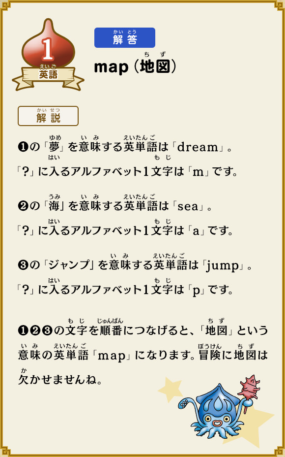 1【英語】：【解答】map（地図）